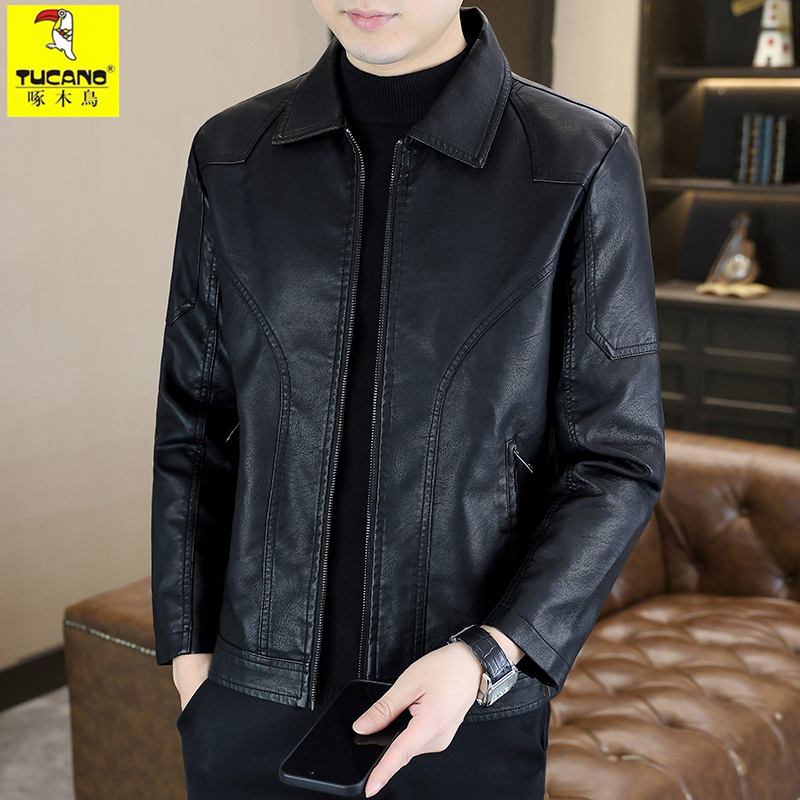 Woodpecker Light Luxury 2026 New Men's Genuine Leather Jacket Spring Turn-Down Collar Authentic Haining Sheepskin Motorcycle Jacket Woodpecker Light Luxury 2026 New Men's Genuine Leather Jacket Spring Turn-Down Collar Authentic Haining Sheepskin Motorcycle Jacket