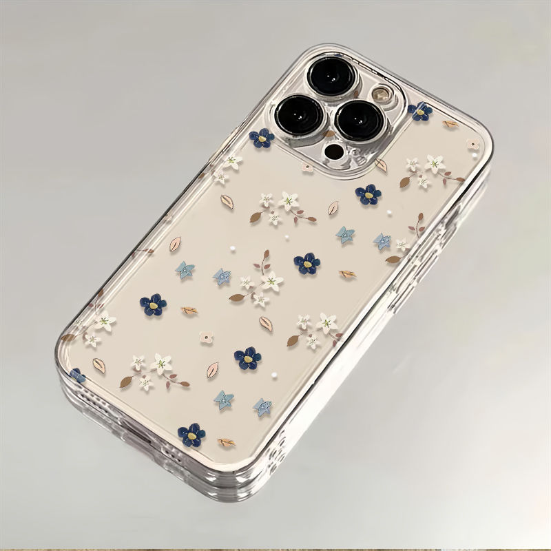 White and Blue Oil Painting Floral Pattern Suitable for Apple 16 Phone Case iPhone 15 Pro Max /14/13/12/11 Set Huawei P70 Honor 400 Vivox200S Xiaomi Redmi K80 Opporeno14