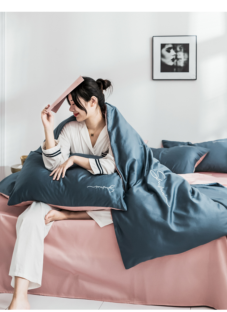 60 bông dài chủ yếu cotton đỏ khách sạn bốn mảnh bộ đồ giường cotton cô gái trái tim bông quilt Bắc Âu - Bộ đồ giường bốn mảnh bộ chăn ga gối lụa satin