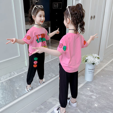 Girl suit 2022 Summer thin section Korean version Korean version Short sleeves T-shirt Children's tennis Red Trendy Movement Two Suits Tide