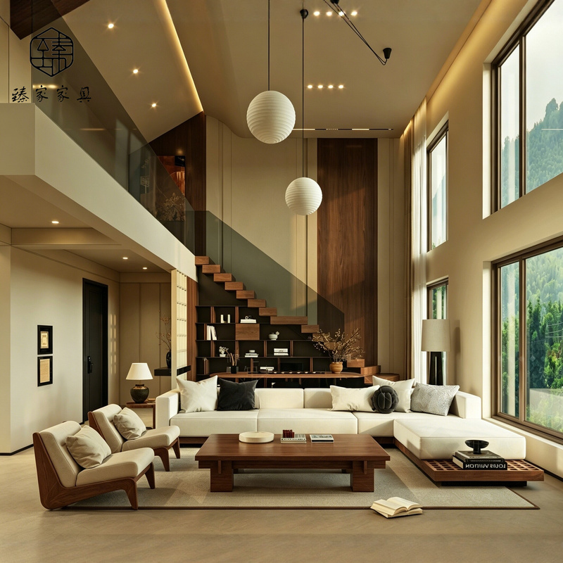 Wabi-Sabi Style Guesthouse Lobby Leisure Sofa Hotel Lobby Reception Solid Wood Sofa Model Room Living Room Sofa Set