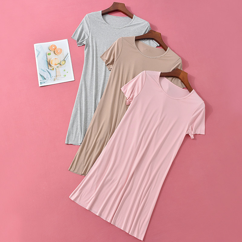 Sleepwear women Summer MoDel thin section No-scratches Home Outwear Loose Punch Bottom Skirt Short Sleeve Large Size Sleeping Skirt Woman