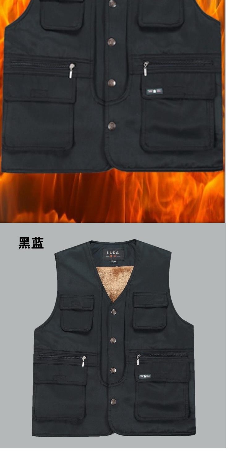 Cộng với áo nhung nam trung niên dày vest vest nhiều túi cotton vai cha ông nội vest trong và ngoài mặc vest mùa đông áo ba lỗ nam tập gym