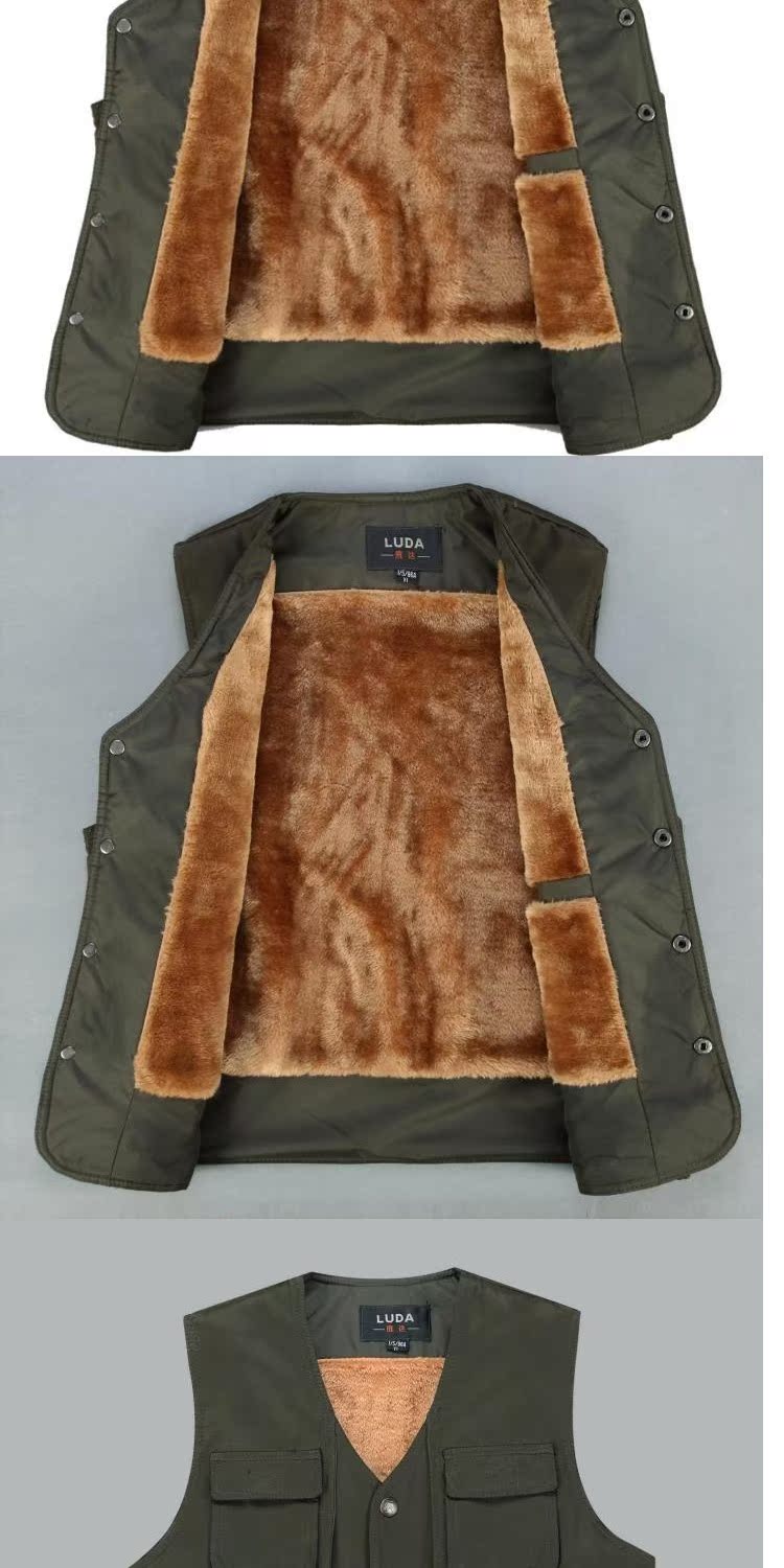 Cộng với áo nhung nam trung niên dày vest vest nhiều túi cotton vai cha ông nội vest trong và ngoài mặc vest mùa đông áo ba lỗ nam tập gym
