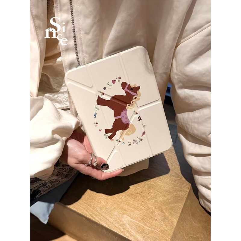 Since Original Romantic Pony White iPad Case with Built-In Pen Slot Protective Cover Suitable for Air/Mini/Pro High-End Tablet Magnetic Case Y Foldable Since Original Romantic Pony White iPad Case with Built-In Pen Slot Protective Cover Suitable for Air/Mini/Pro High-End Tablet Magnetic Case Y Foldable