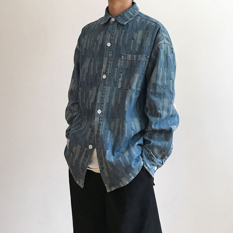 youyifan denim shirt retro-male and female Japanese style Lazy Blue Jacket Harbor Wind Loose Long Sleeve Spring Autumn