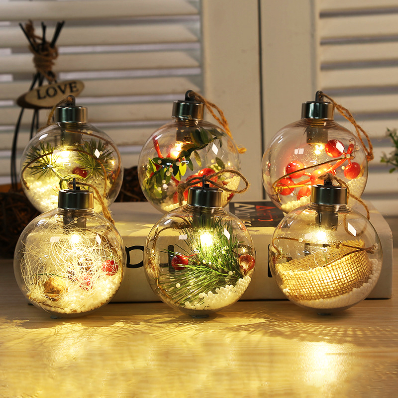 Transparent plastic hollow ball Christmas ball pendant bulb LED luminous ball Christmas tree ornament pendant