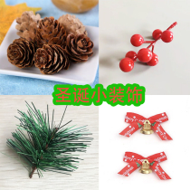 Christmas Pine Nuts Decoration Scene Arrangement Red Fruits Pine Needles DIY Small Accessories Butterfly Knot Bell