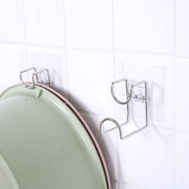 Household bathroom non-perforated washbasin adhesive hook hanging wall stainless steel hook bathroom wall-mounted washbasin shelf storage