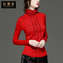 Sweater female foreign style Chinese red turtleneck base shirt Hot Diamond slim-fit long-sleeved sweater top autumn and winter fashion