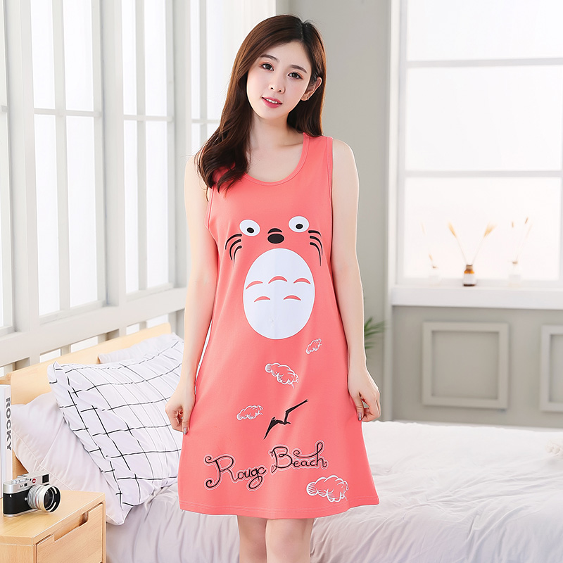 Nightdress nữ mùa hè cotton Hàn Quốc sinh viên tươi không tay đồ ngủ nữ mùa hè sling dễ thương rùa vest dịch vụ nhà