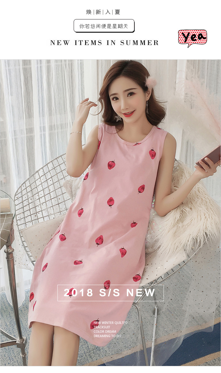 Nightdress nữ mùa hè cotton Hàn Quốc sinh viên tươi không tay đồ ngủ nữ mùa hè sling dễ thương rùa vest dịch vụ nhà