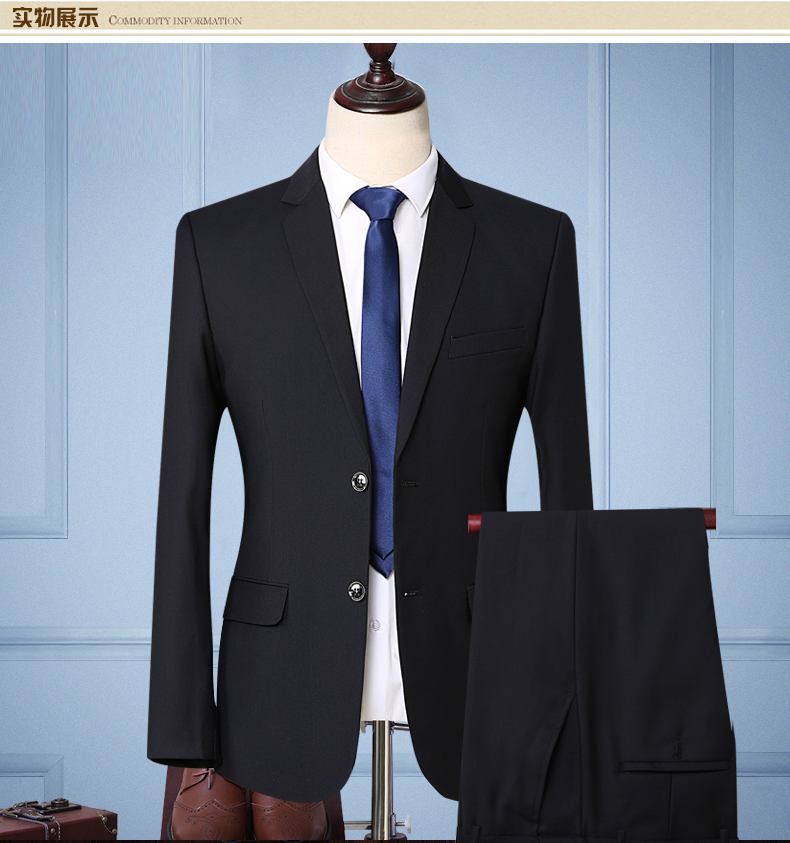 Bộ đồ vest nam hai mảnh phù hợp với Slim Hàn Quốc kinh doanh mặc màu đen hải quân nam màu xanh phù hợp với trung niên áo vest nam cao cấp