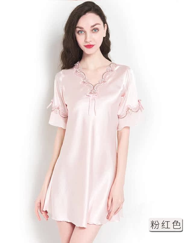Đồ ngủ nữ mùa thu và lụa mùa đông gợi cảm V-cổ lụa đêm váy ngủ mùa hè kích thước lớn lỏng ngắn tay trung niên lụa dịch vụ nhà váy xuông