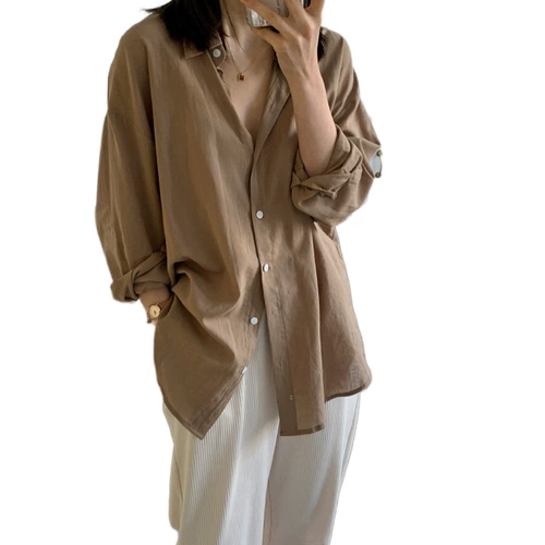 Цветная весенняя осенняя ретро сексуальная рубашка, из хлопка и льна, в западном стиле