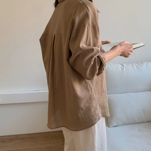 Цветная весенняя осенняя ретро сексуальная рубашка, из хлопка и льна, в западном стиле