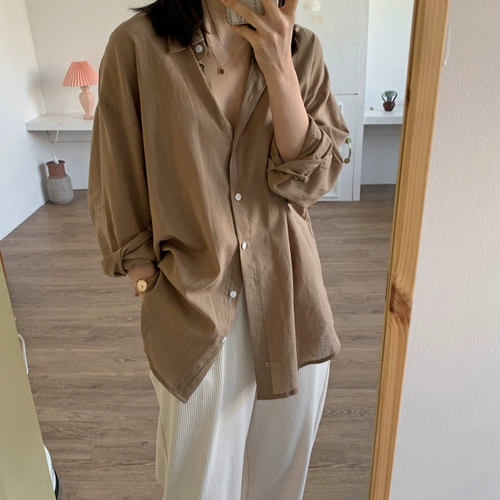 Цветная весенняя осенняя ретро сексуальная рубашка, из хлопка и льна, в западном стиле