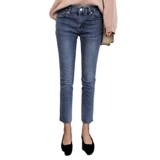 Джинсы, осенние ретро синие штаны, высокая талия, свободный прямой крой