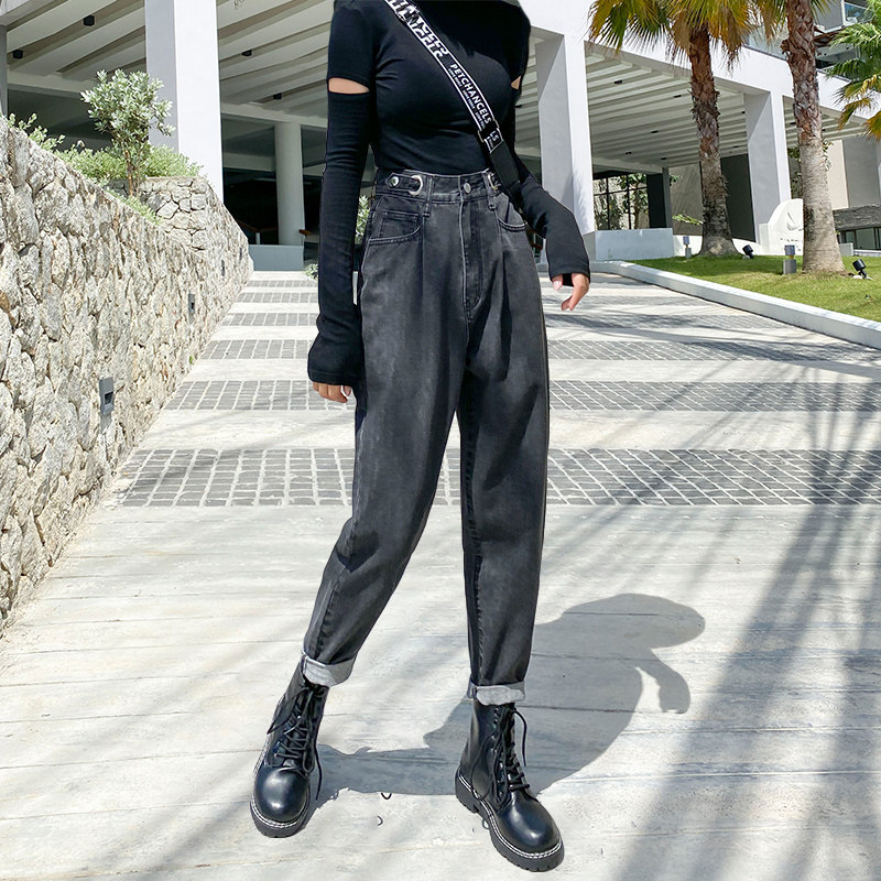 High waist jeans female old Daddy loose with slim 2022 new 90% wide legs Harlan pants 90% Roof straight drum