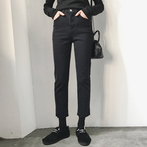 2021 autumn winter black jeans female ankle-length pants tassel burrs high waist micro horn slim body slim high bomb ins