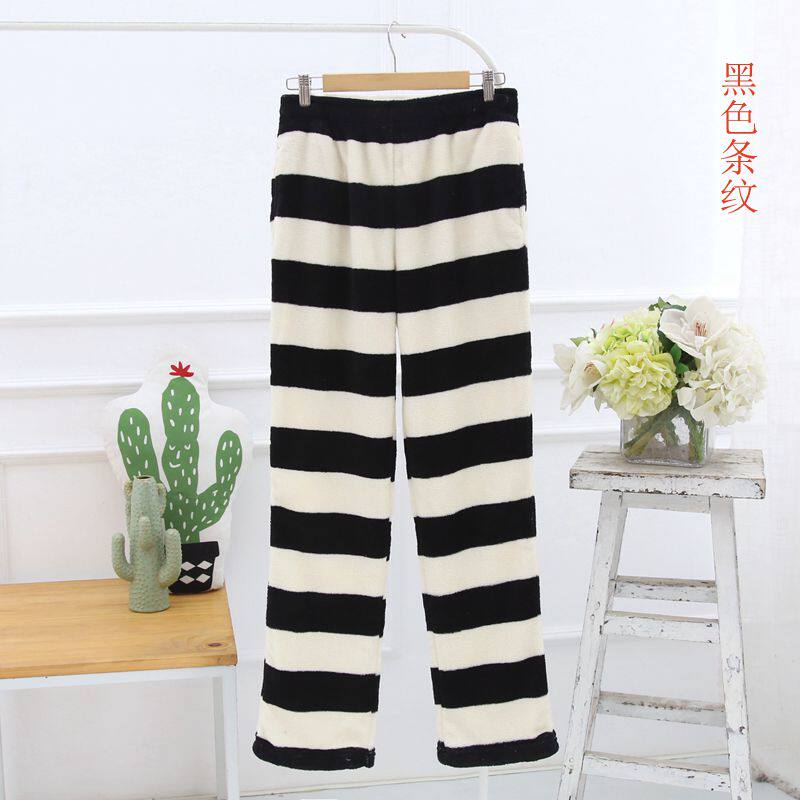 Coral suede sleeping pants for men and women in autumn and winter thickened with large size and size loose striped long pants for men's flannel suede