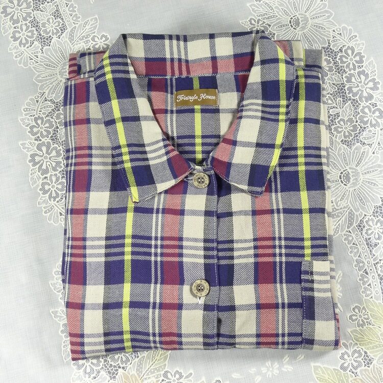 Foreign trade daily single original single men's and women's plaid long-sleeved retro shirt collar pajamas home clothes set