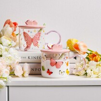 Teenage Girl Hearts Water Glasses Cute Butterfly Glass Cups High Eng Silicon Cups With Cover Spoon Girls Home Milk Breakfast Cup