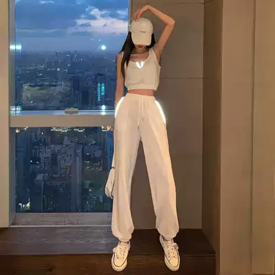 White sports pants children autumn 2021 New trousers high waist slim joker loose toe straight casual pants