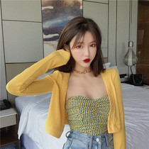 Short knitted cardigan thin womens summer air-conditioned shirt small jacket with skirt long sleeve sunscreen summer coat