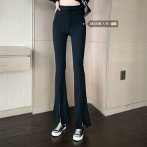 Pants women 2020 new high waistband hanging feeling thin micro horn casual pants straight cut dark buckle suit pants
