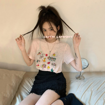 100 Lap Loose Graffiti Short Sleeve T-Shirt Women Ins Tide 2022 Summer New Design Sensation with a small crowdblouse Korean