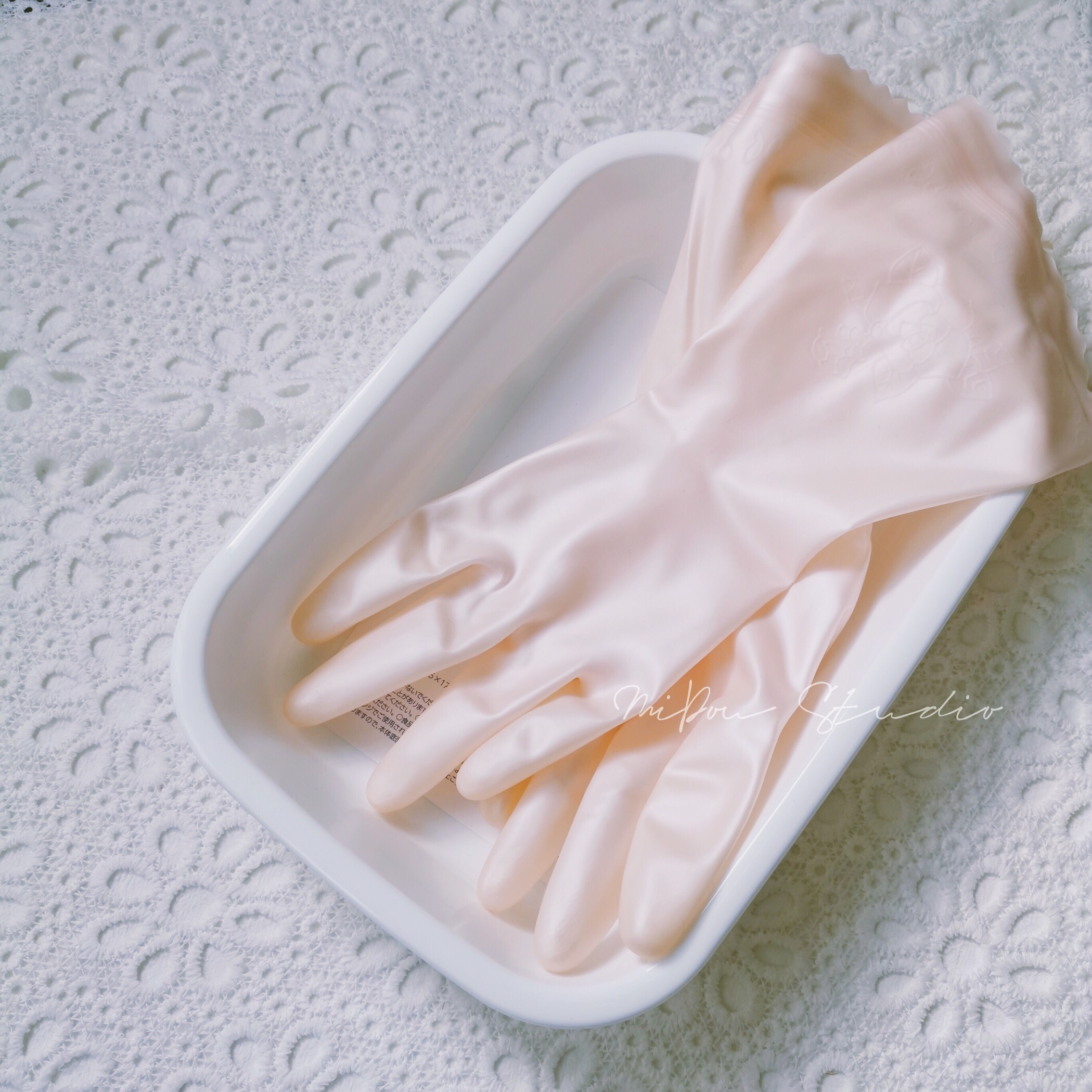 Spot Japan printing and knocking on good-looking housework gloves thickened flocking non-slip waterproof cleaning dishes