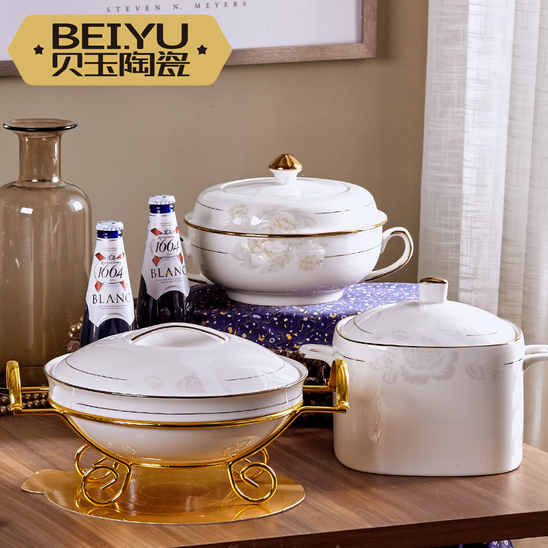 Beiyu soup bowl large household vegetable bowl with lid large bowl microwave instant noodle bowl ceramic bowl public Jingdezhen pot