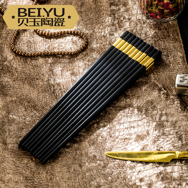 Bay Jade Alloy Chopsticks Home Square Non-slip Stainless Steel Chopsticks Set Chinese Hotel Cutlery 10 Double family clothing