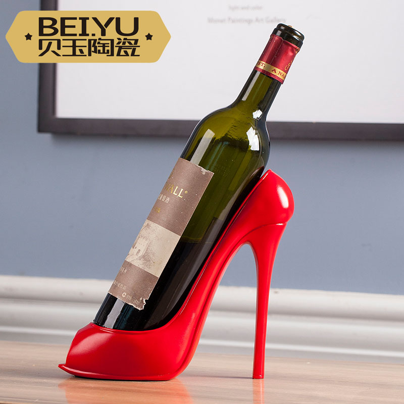 Bay Jade High Heel Shoe Red Wine Rack Swing Piece Creative Home Furnishing Wine Shelf Fashion Wine Bottle Rack Wine Cabinet Decoration