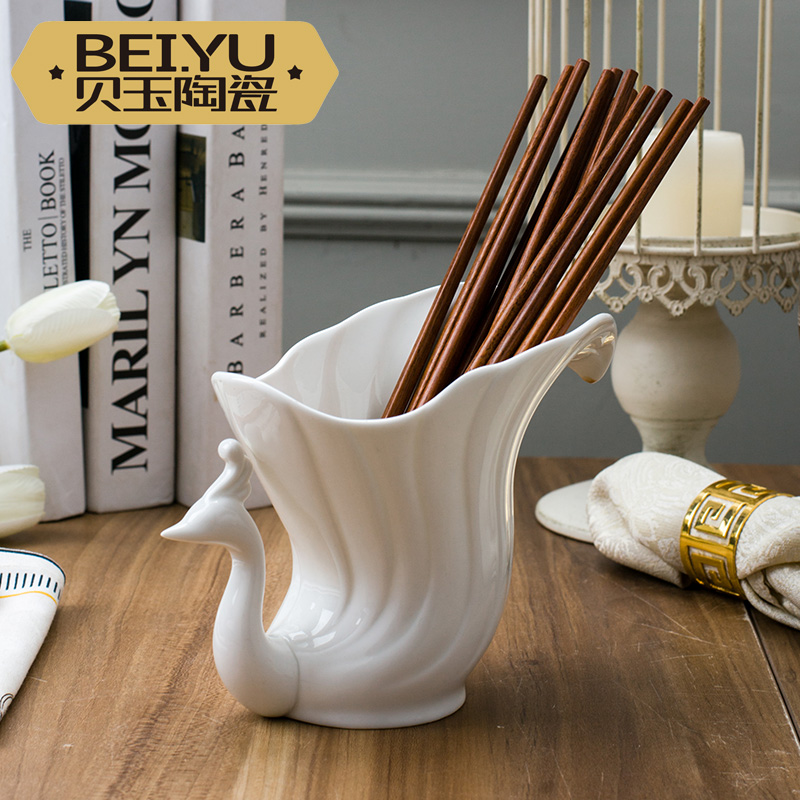 BeiYu white spoon holder ipads China chopsticks tube kitchen ware jingdezhen ceramics tableware chopsticks cage receive home