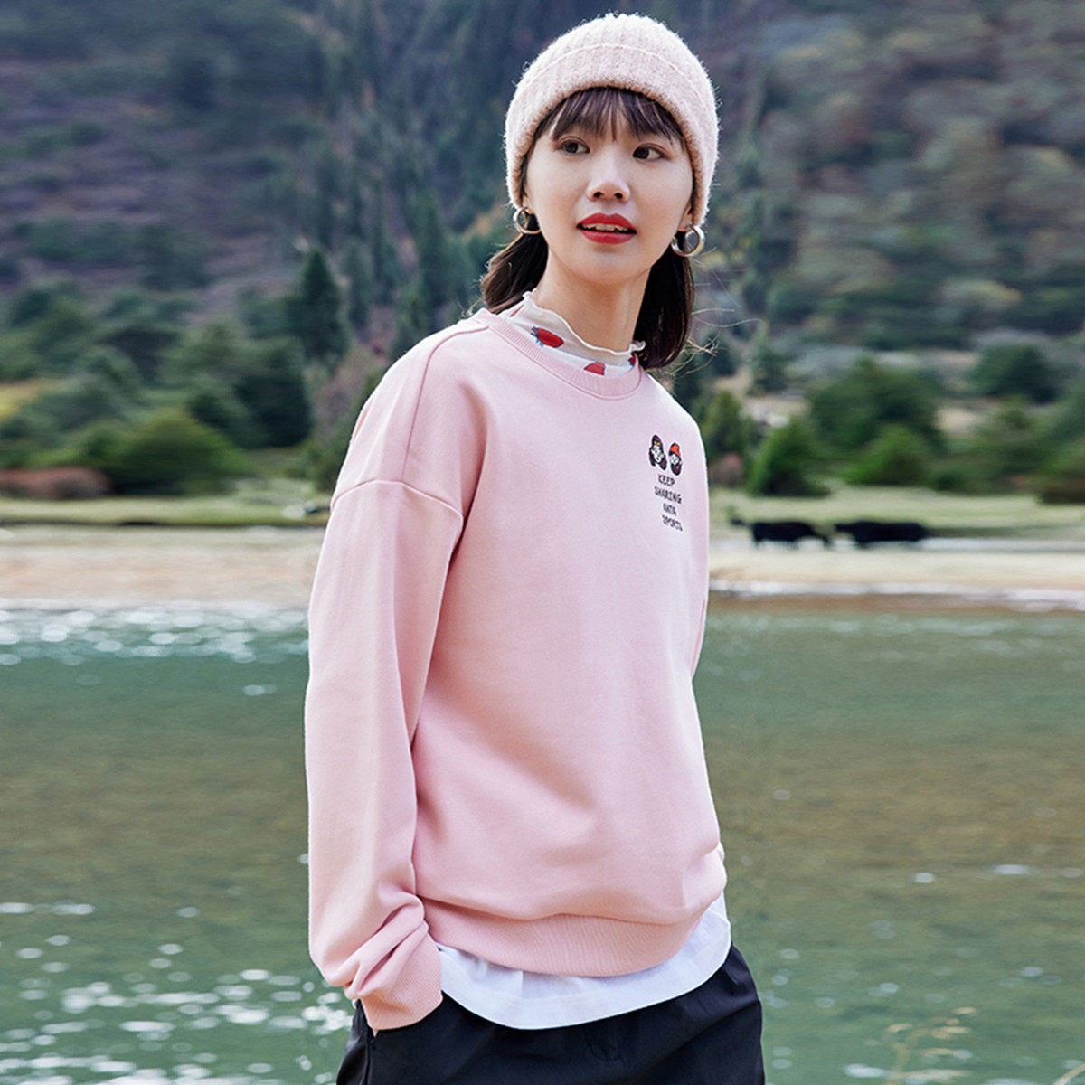 Anta women's pullover sweater 2022 spring and summer w loose round neck long-sleeved breathable sports top 962218713