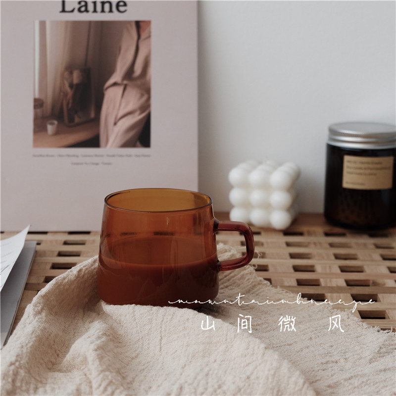 Retro coffee cup ins wind deep amber heat-resistant glass hand-brewed coffee cup water cup tea cup heat-resistant latte cup