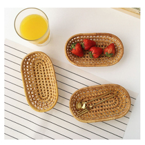 South Korea Ins Wind Import Rattan handwoven oval small basket Desktop containing tray fruit basket bread basket