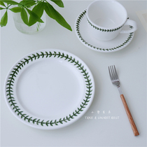 Afternoon Tea Cup Red Tea Cup Green Leaf Cup Coffee Cup heat resistant English-style cup Dish Suit Green Leafy Sweet Pint