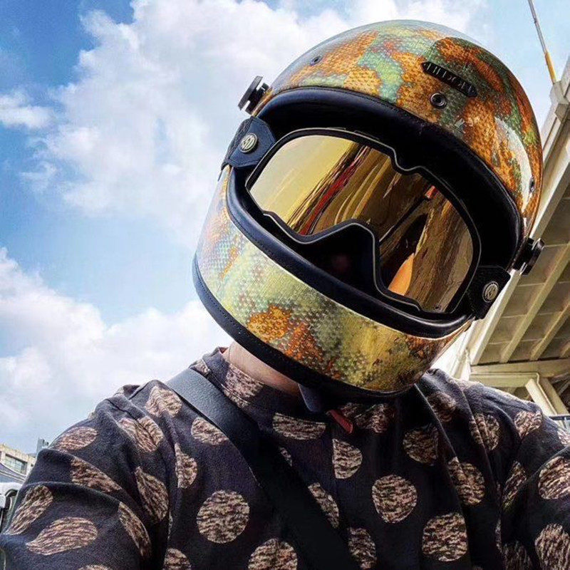 2020 new HEDON python gold retro carbon fiber full helmet Harley Latte Triumph motorcycle VESPA helmet