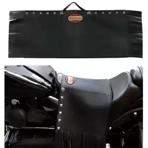 Korean handmade custom black leather cushion handsome rivet personality tassel Harley riding insulation leg cool