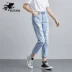 BS2B / Little Devil Fish Ripped Jeans Nữ Củ cải Chín Quần Mới Đường rách rách Quần Quần Nữ Thủy triều - Quần jean