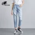 BS2B / Little Devil Fish Ripped Jeans Nữ Củ cải Chín Quần Mới Đường rách rách Quần Quần Nữ Thủy triều - Quần jean Quần jean