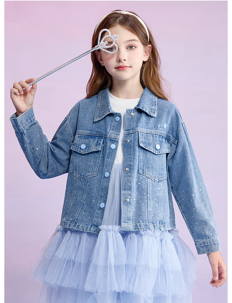 Детская куртка Жан 迪士尼童装女童牛仔外套2025秋季新款洋派长袖上衣秋装儿童夹克潮 Disney baby