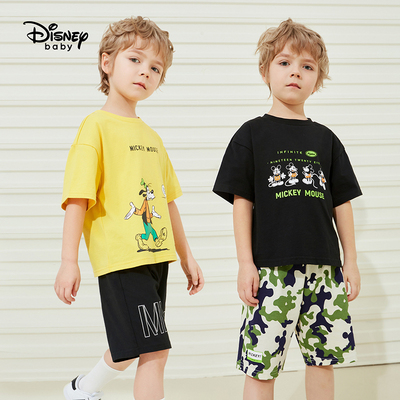 迪士尼童装男童夏装套装儿童短袖短裤两件套2021夏季新款洋气潮