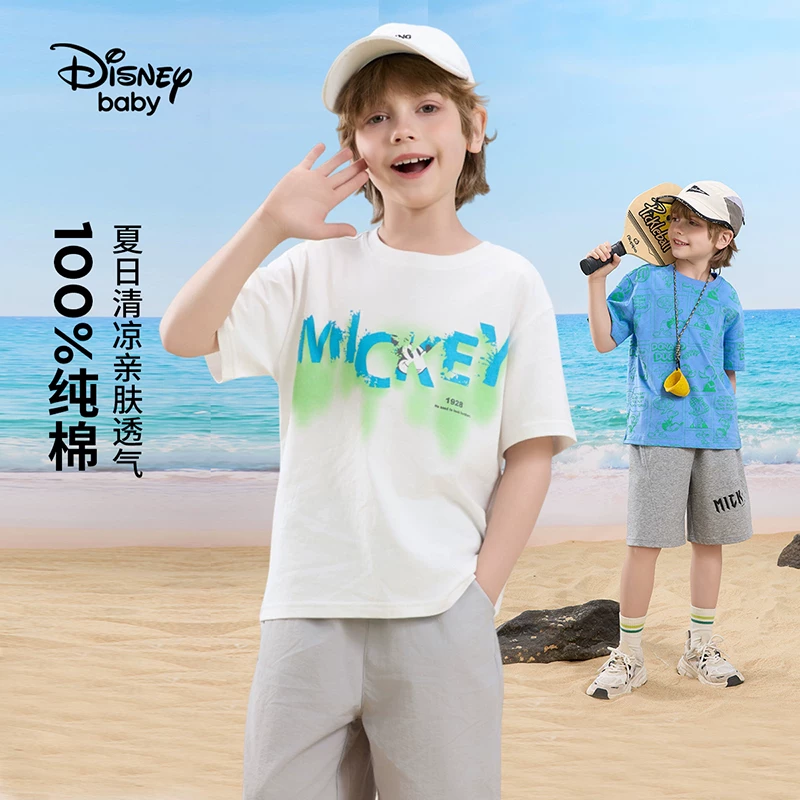 Disney, хлопковая вязаная футболка для мальчиков, детская летняя одежда