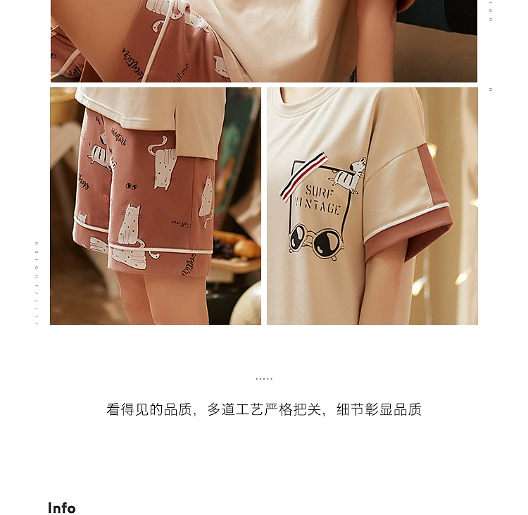 Đồ ngủ Hengyuanxiang Nữ Cotton ngắn tay Sinh viên dễ thương Cotton Phiên bản Hàn Quốc của mùa hè Mặc hai mảnh dịch vụ gia đình phù hợp