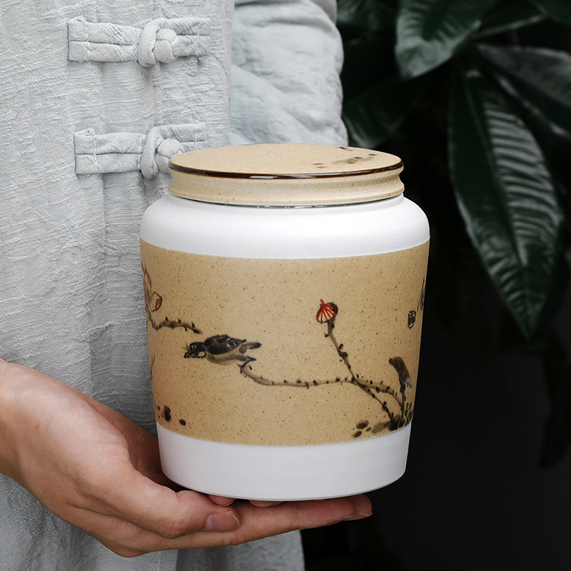 Hand - made painting of flowers and small caddy fixings ceramic seal tank half jins of creative move fashion put tea POTS