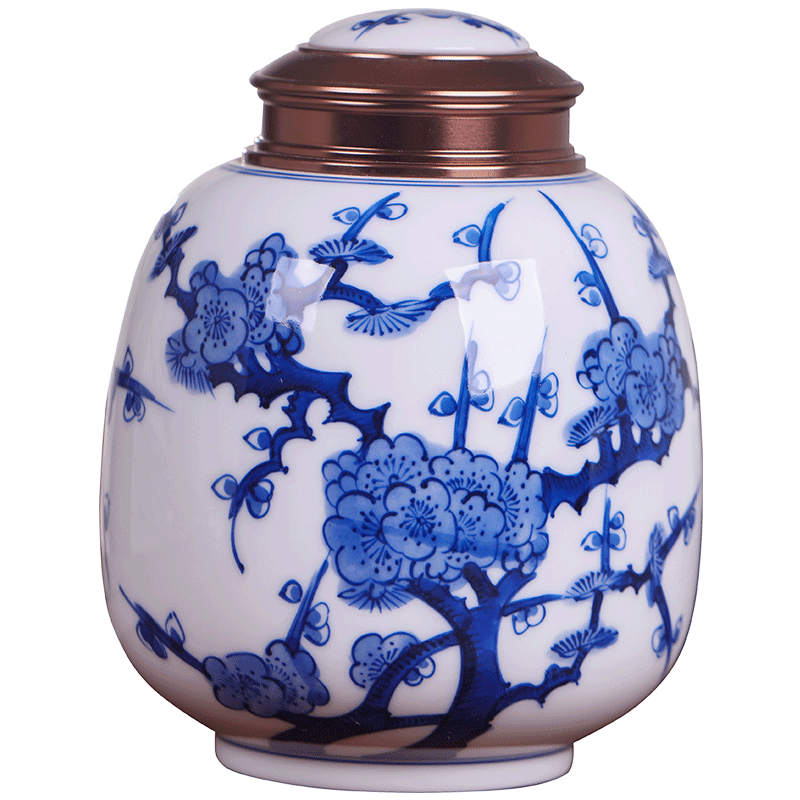 Blue and white porcelain tea pot ceramic seal by hand large half jins to pu 'er tea packaging general moisture tank